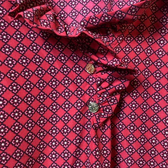 Mud Pie Red Print Ruffle Collar‎ Long Sleeve Tunic Top - Size M - Picture 8 of 8